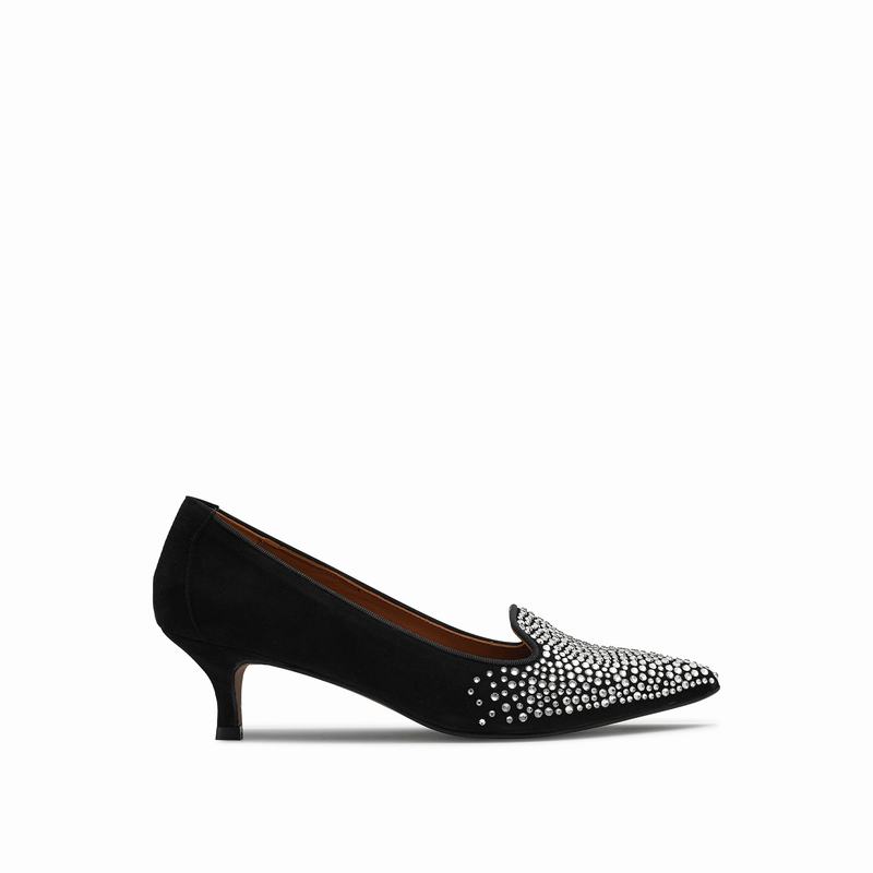 Russell & Bromley Sugar Pump Gem Encrusted Kitten Heel Womens Black [NOB4957ZG]